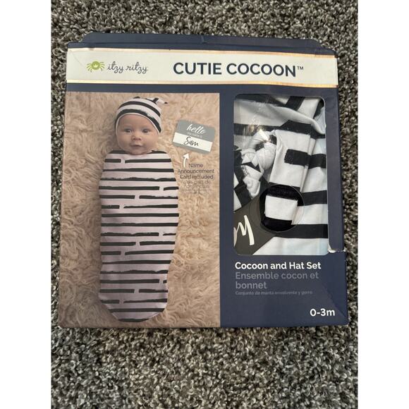 Itzy Ritzy NEW Cutie Cocoon Swaddle & Hat Set Black White Striped 0-3 Months - Picture 1 of 1